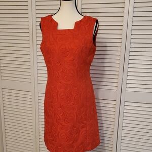 Kim Rogers Elegant Orange Tapestry Sleeveless Dress With Pockets, Size 10